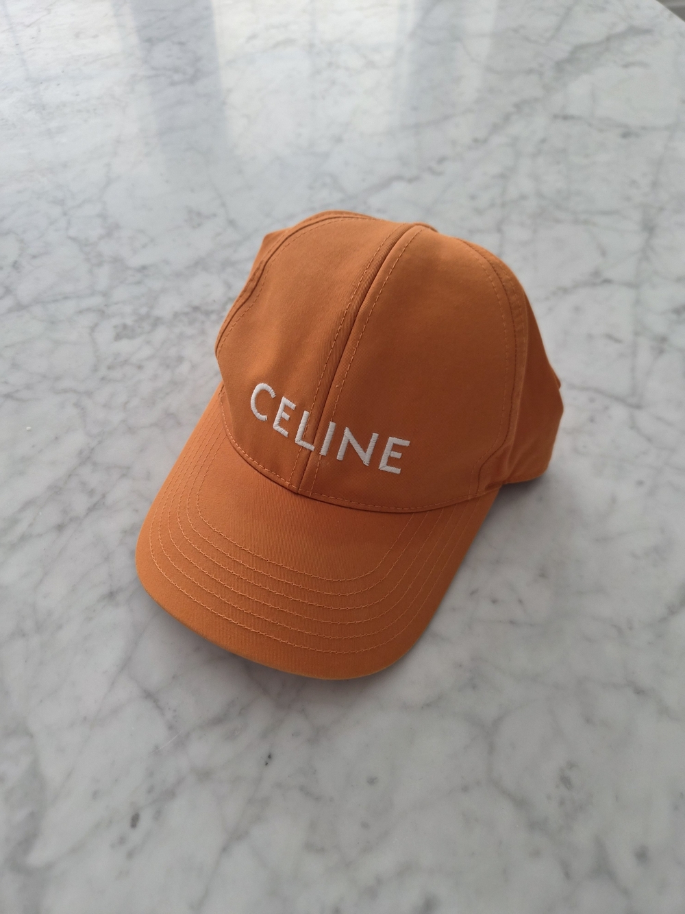 Celine Orange Baseball Cap with White Logo